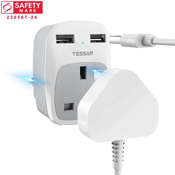 TESSAN - SG Safety Mark Wall Socket Charging Adapter with 2 USB Port