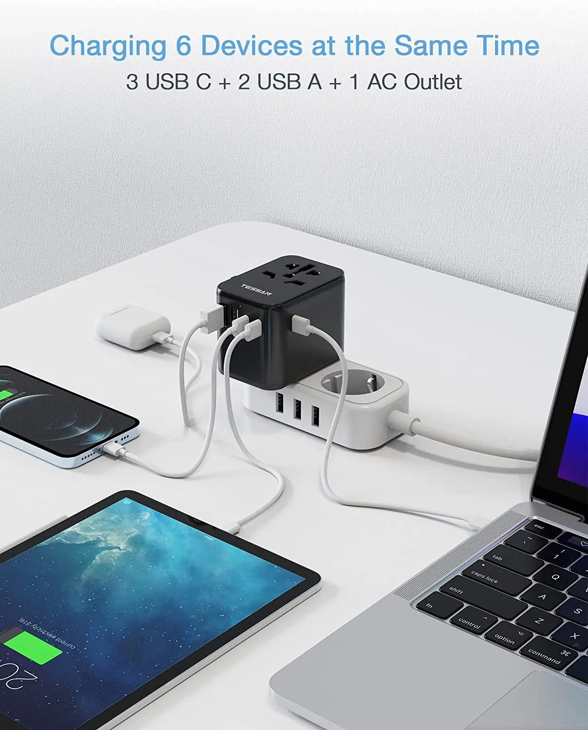 TESSAN - Universal Travel Plug 28W, international Power Adapter , Black