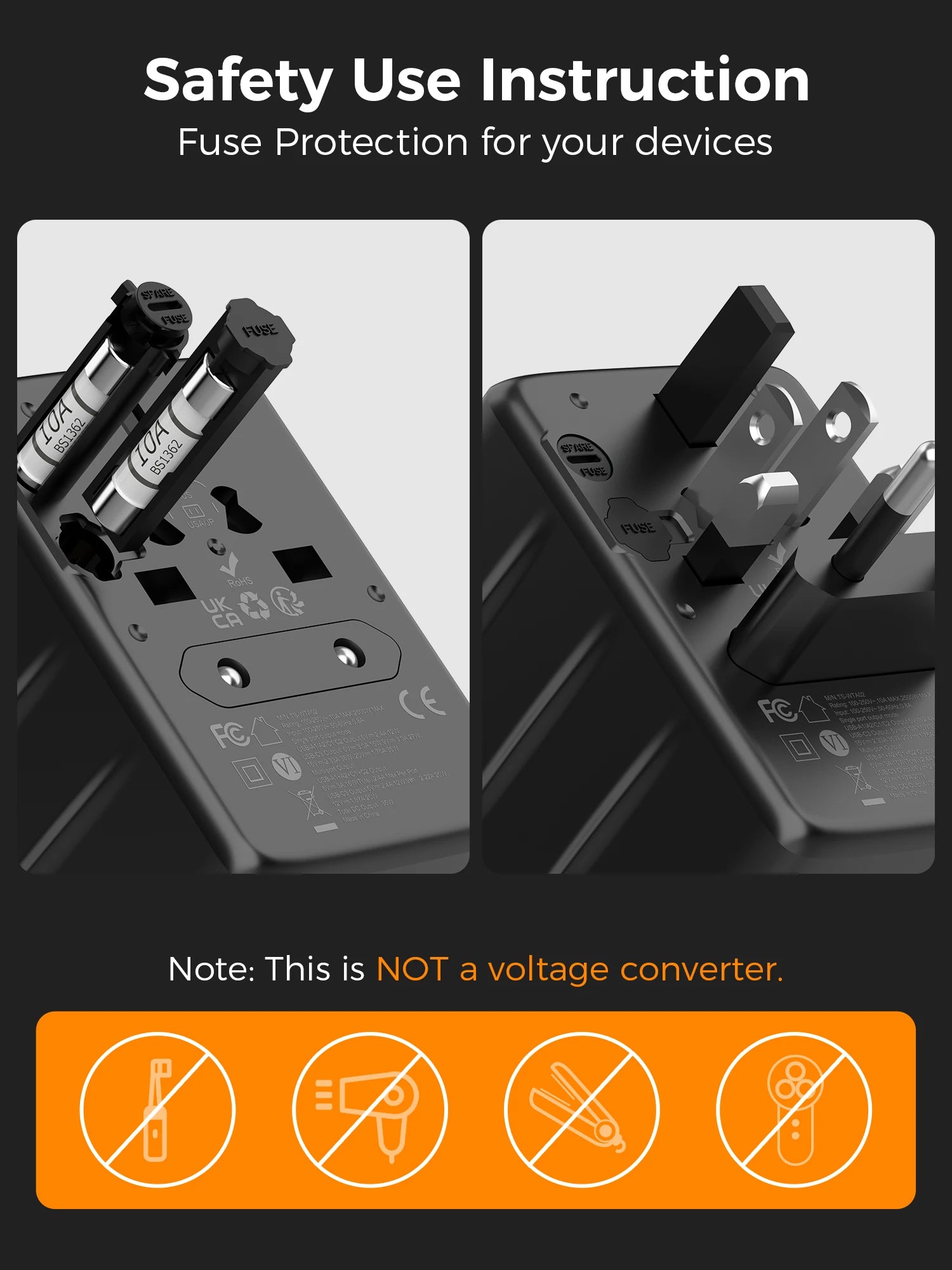 TESSAN - International 15W Plug Adaptor with 1 USB C and 2 USB Charging Ports