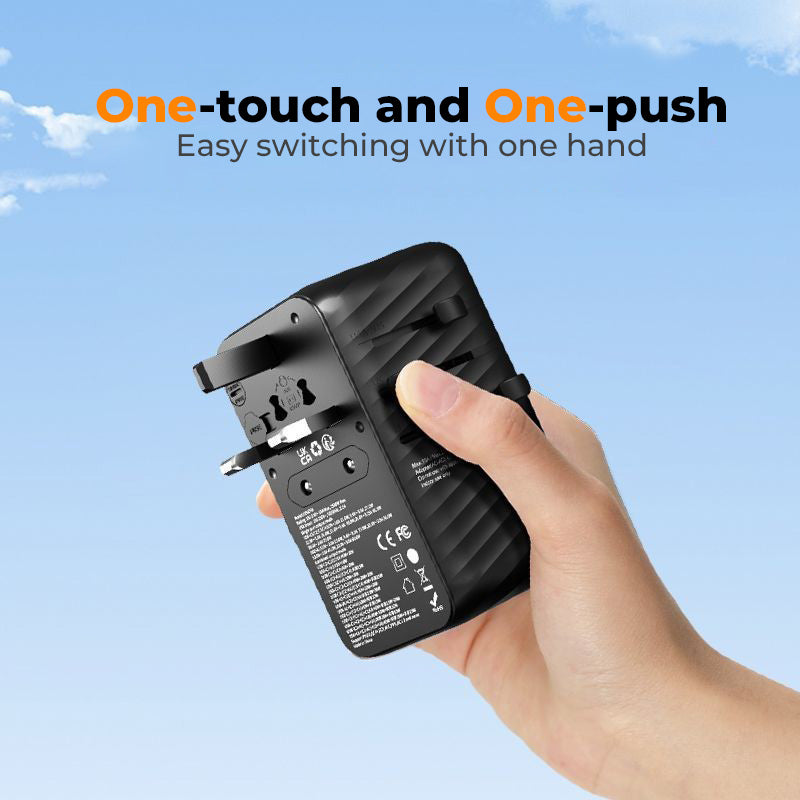 TESSAN - Universal 85W International Travel Adapter with Built-in USB-C 75cm Cable 1A4C / 636EFW 85W