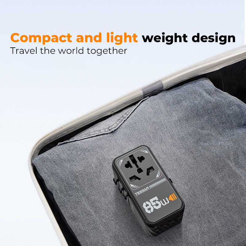 TESSAN - Universal 85W International Travel Adapter with Built-in USB-C 75cm Cable 1A4C / 636EFW 85W