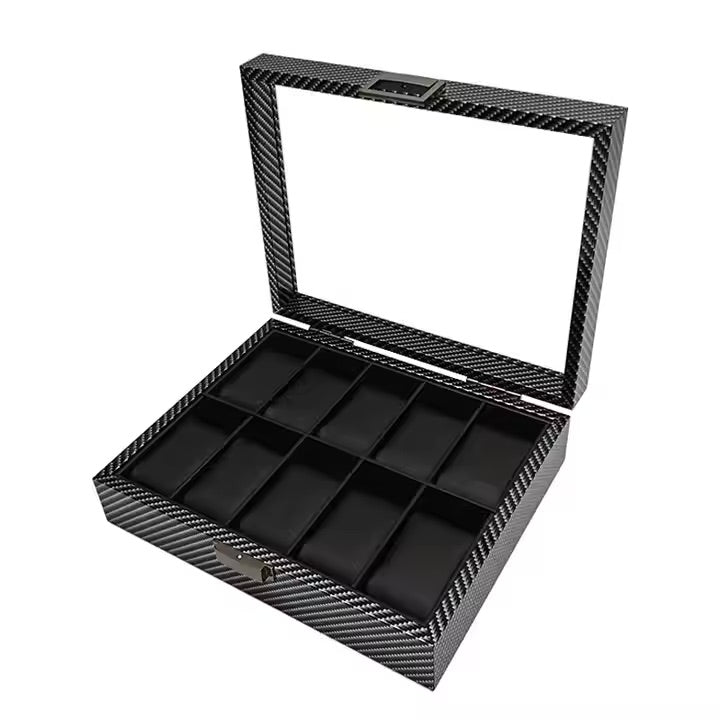 10 Slot Carbon Print Wooden Watch Box