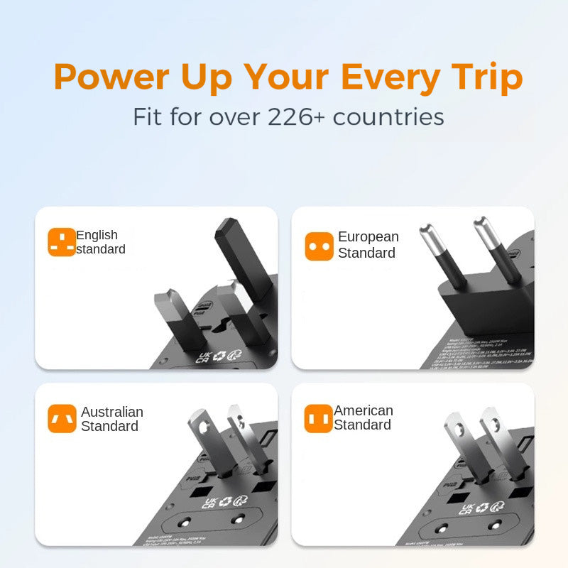 TESSAN - Universal 85W International Travel Adapter with Built-in USB-C 75cm Cable 1A4C / 636EFW 85W