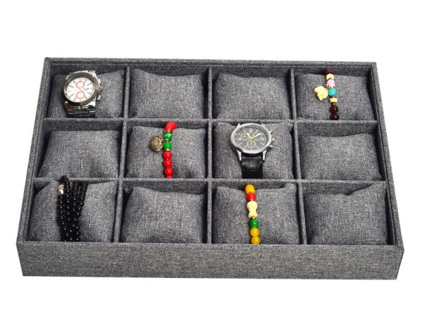 12 Linen Gray Soft Pillows Watch Jewelry Display Tray