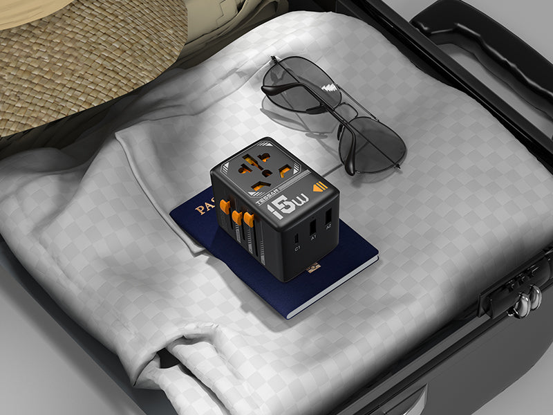 TESSAN - International 15W Plug Adaptor with 1 USB C and 2 USB Charging Ports