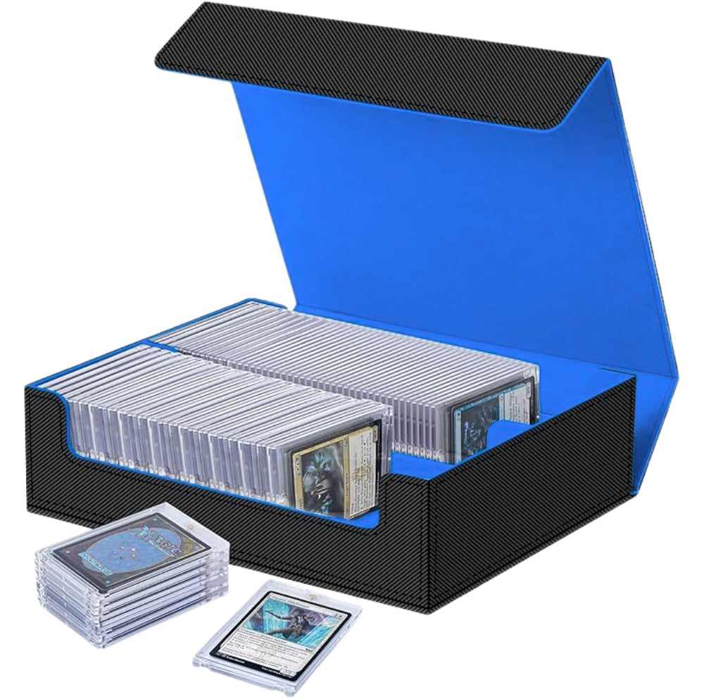 2 Rows Trading Card Storage Box Covered Top - Organizer for Magnet Case for Magic the Gathering Pokemon YuGiOh Sports Cards, Leather MTG TCG PTCG