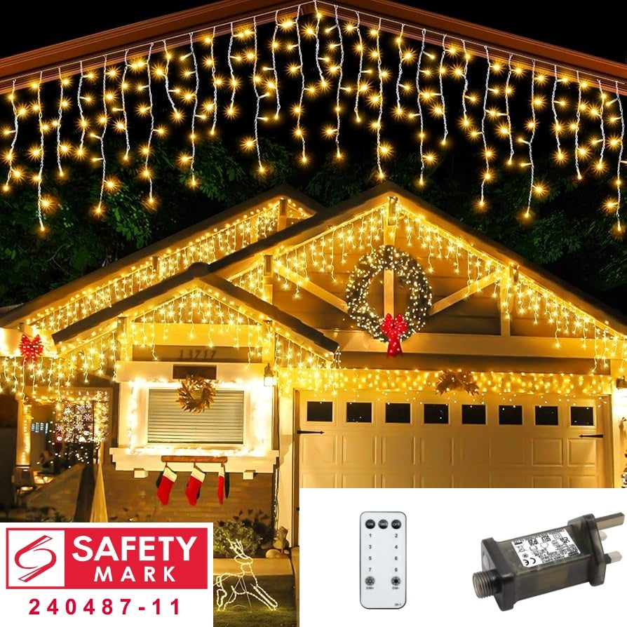 SG Safety Mark – 31V 5M 216 LED Icicle Fairy Curtain Light , Warm White