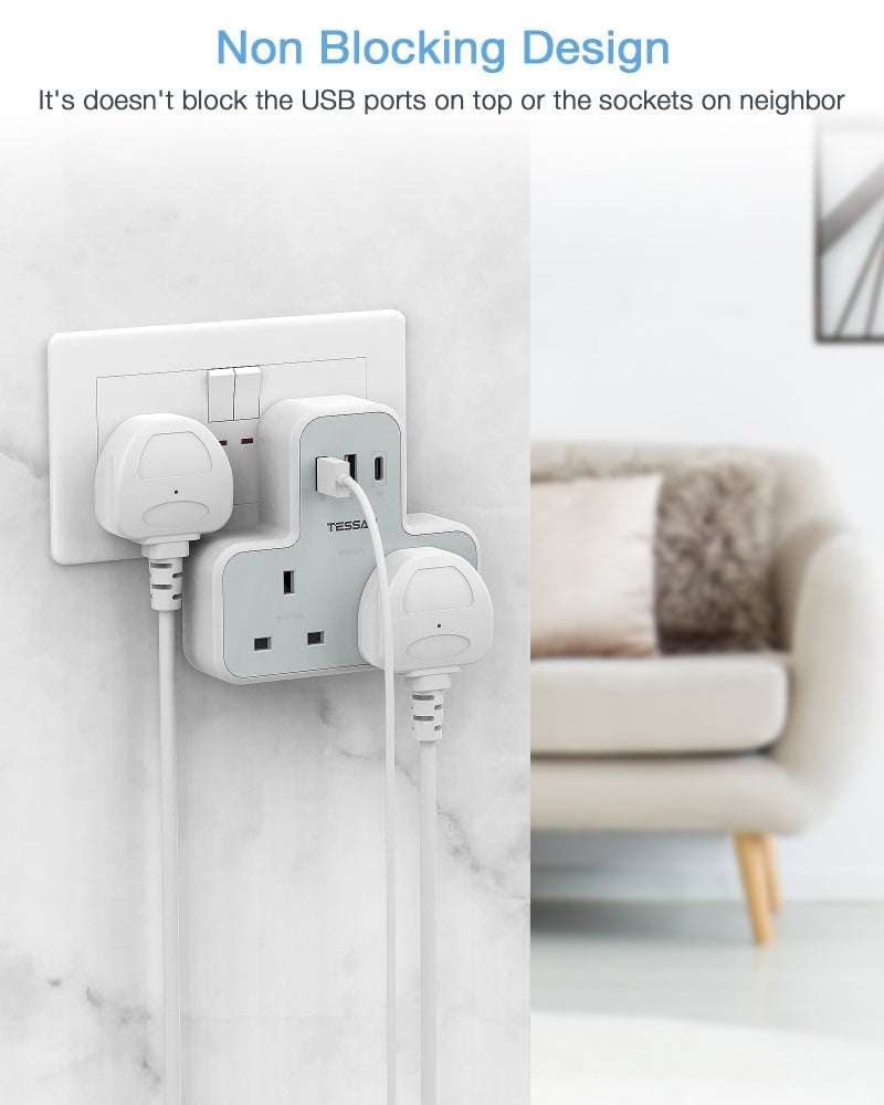 TESSAN - SG Safety Mark 5 in 1 Portable Sockets with USB Ports , White