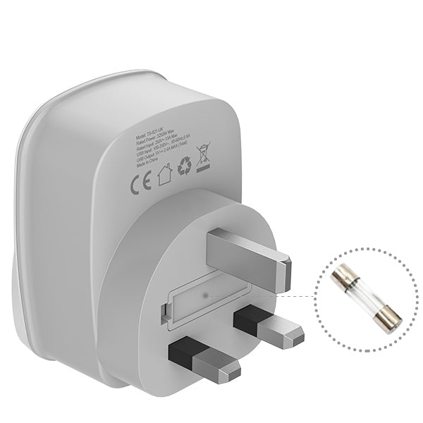 TESSAN - SG Safety Mark Wall Socket Charging Adapter with 2 USB Port