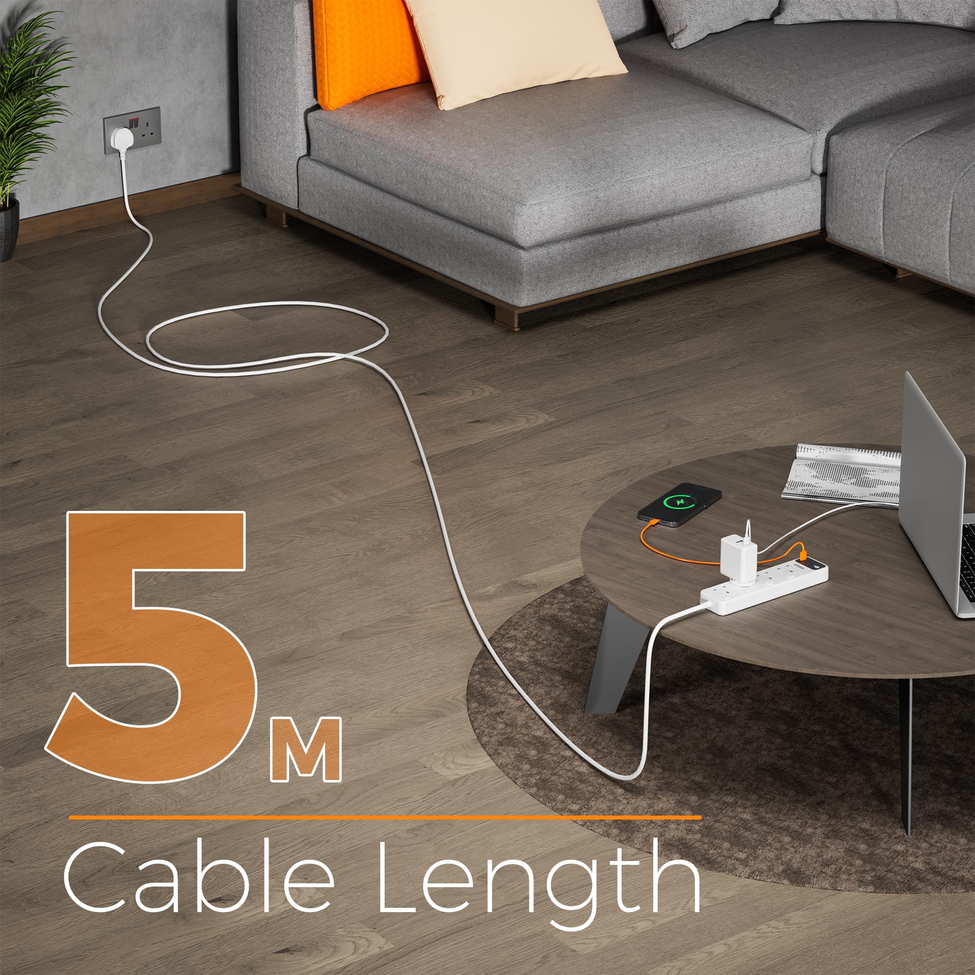TESSAN - 4 Outlets Extension Cord 13A Individual Switches with 2M Cable and USB-A / B204