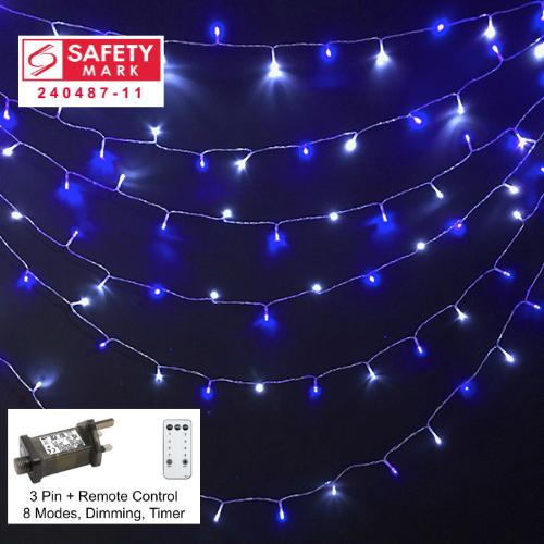 SG Safety Mark – 31V 10M 100 LED Fairy String Light, White & Blue, 8 Modes