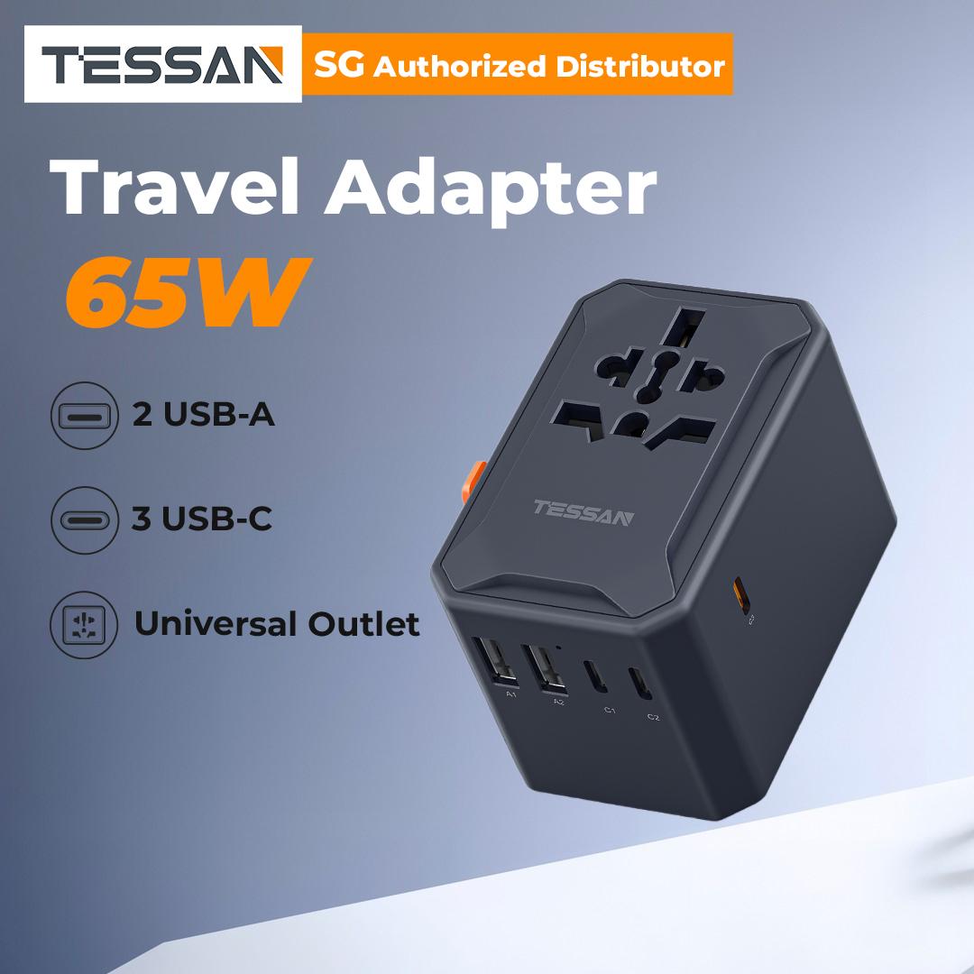 TESSAN - NEW 65W International Travel Adapter Universal Charger with 2 USB A & 3 C Ports / WTA07