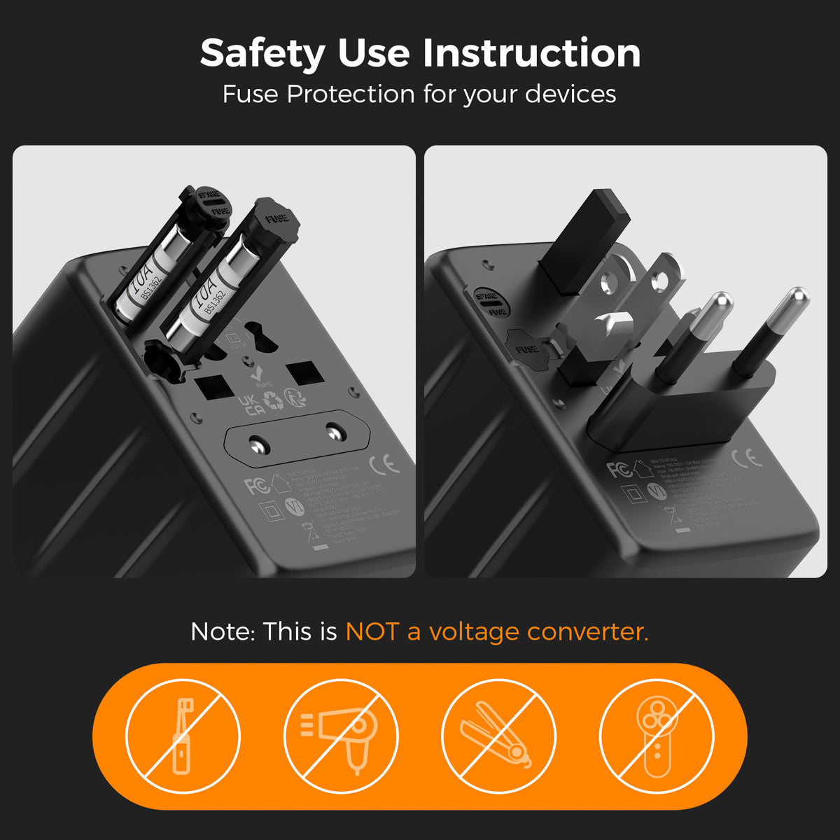 TESSAN - International 35W Plug Adaptor with 2 USB C and 3 USB A Charging Ports