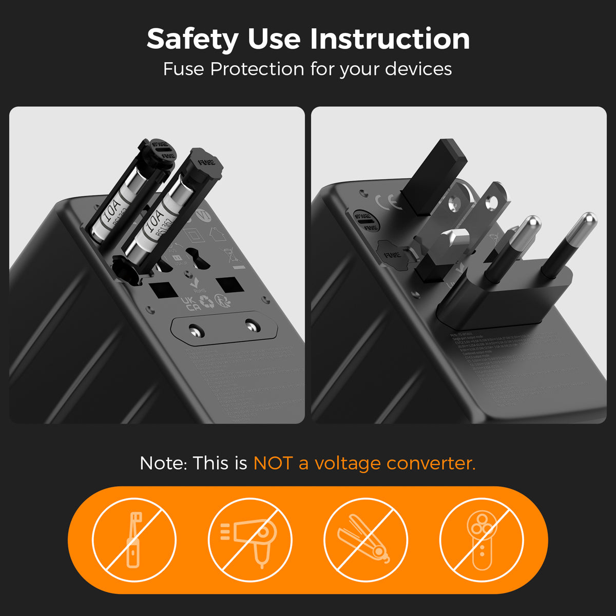TESSAN - International 65W GaN Plug Adaptor with 2 USB C and 2 USB A Charging Ports
