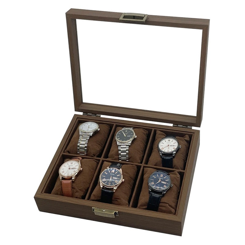 6 Slots Dark Brown Wooden Watch and Jewelry Storage Box