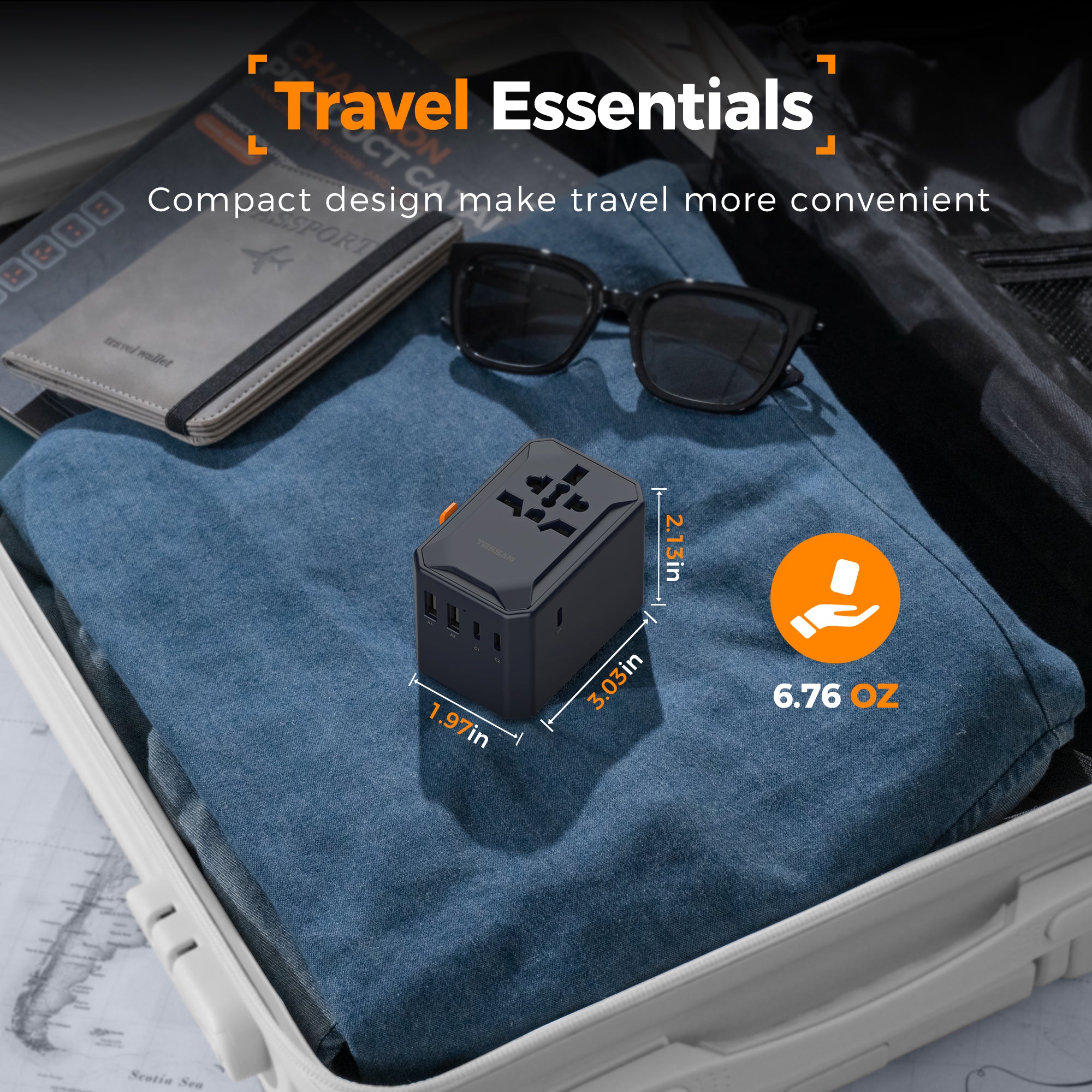 TESSAN - NEW 65W International Travel Adapter Universal Charger with 2 USB A & 3 C Ports / WTA07