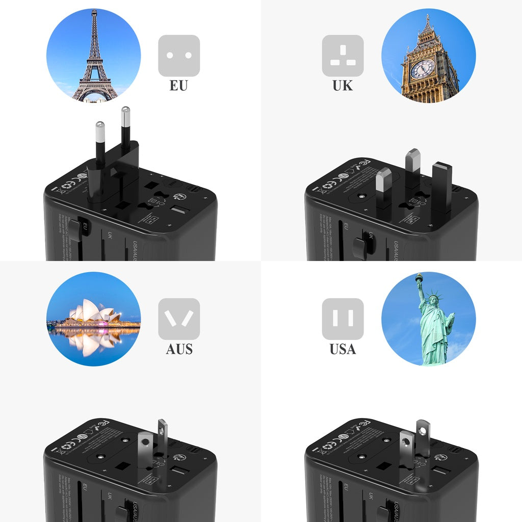 TESSAN - Universal Travel Plug 17W, international Power Adapter with 3 USB Port