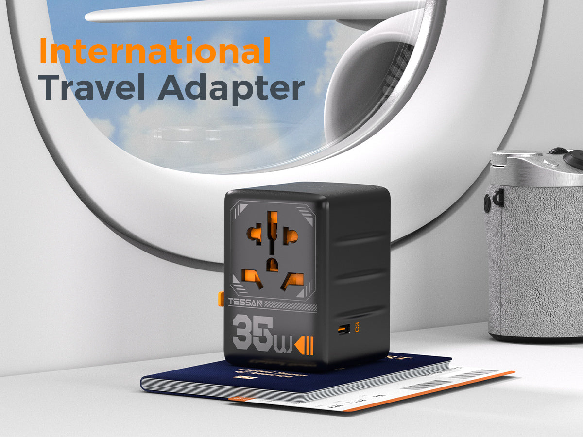 TESSAN - International 35W Plug Adaptor with 2 USB C and 3 USB A Charging Ports