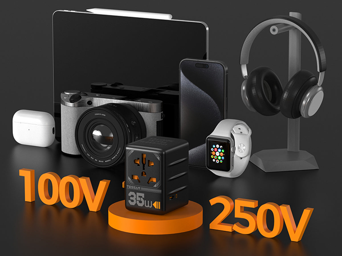 TESSAN - International 35W Plug Adaptor with 2 USB C and 3 USB A Charging Ports