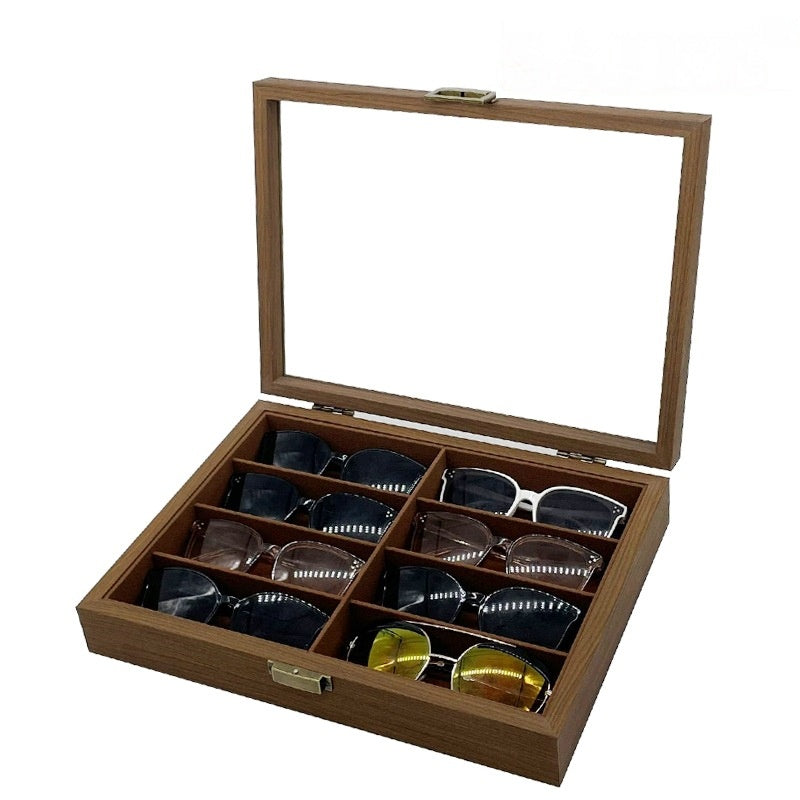 8 Slots Wooden Spectacles Display Storage Box inner Brown