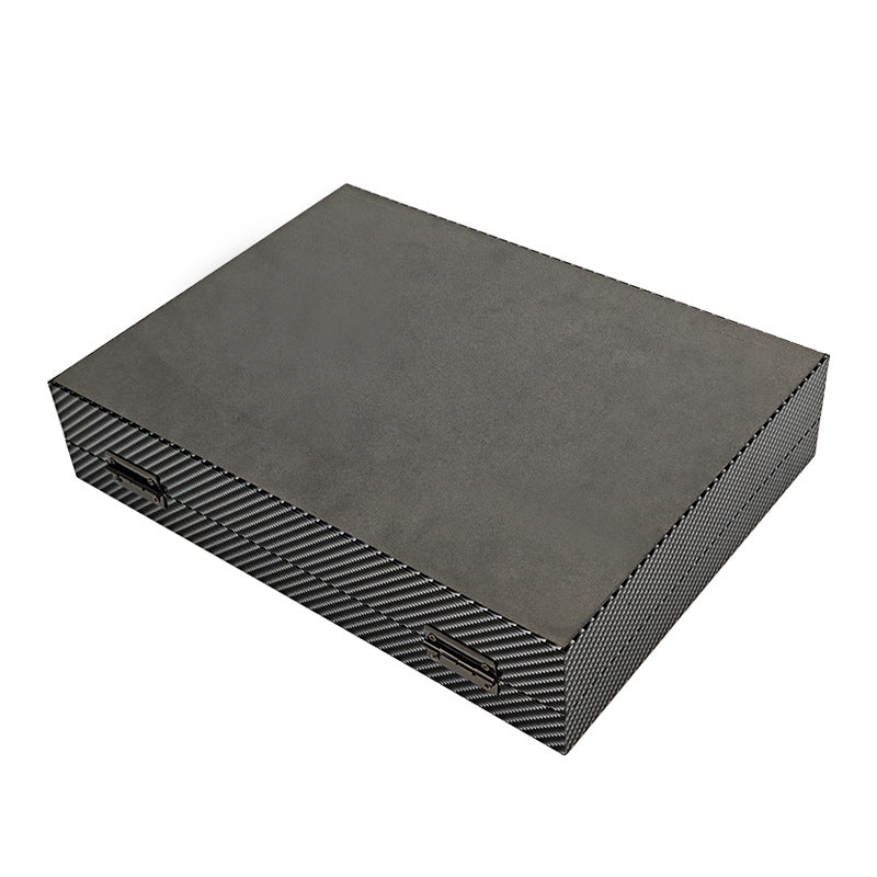 8 Slots Carbon Fiber Style Wooden Eyeglasses Storage Box with Glass Lid