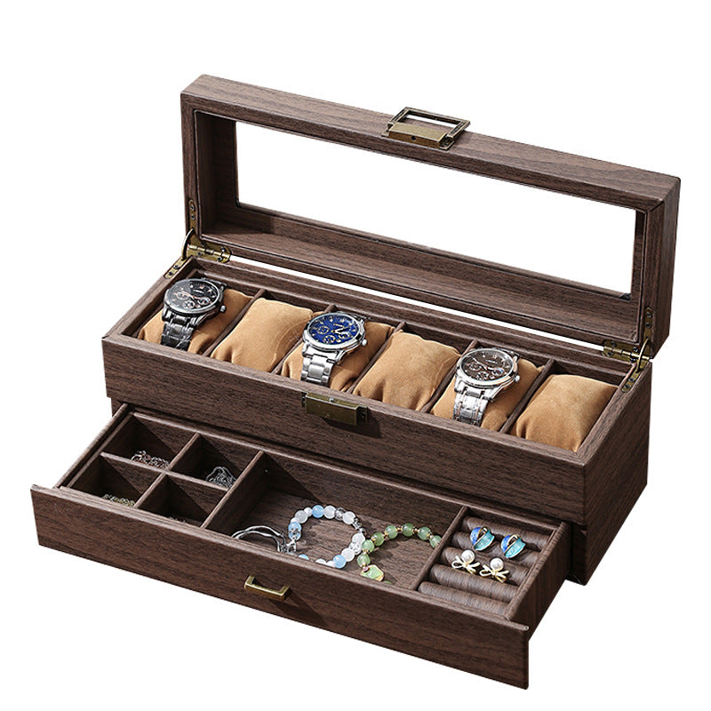 6 Slots PU Grain Soft Jewelry, Spectacles and Watch Storage Box