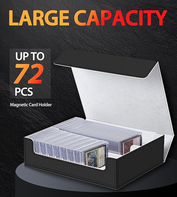 2 Rows Trading Card Storage Box Covered Top - Organizer for Magnet Case for Magic the Gathering Pokemon YuGiOh Sports Cards, Leather MTG TCG PTCG