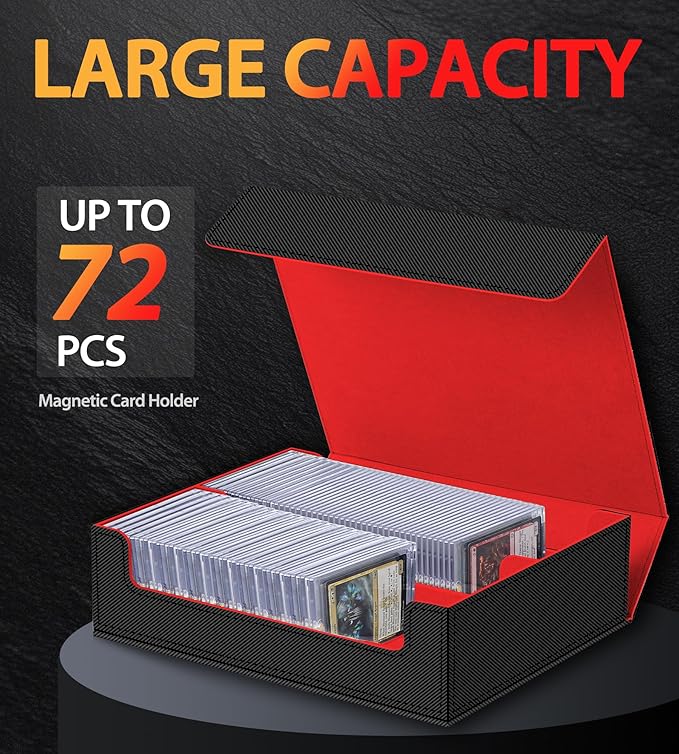 2 Rows Trading Card Storage Box Covered Top - Organizer for Magnet Case for Magic the Gathering Pokemon YuGiOh Sports Cards, Leather MTG TCG PTCG