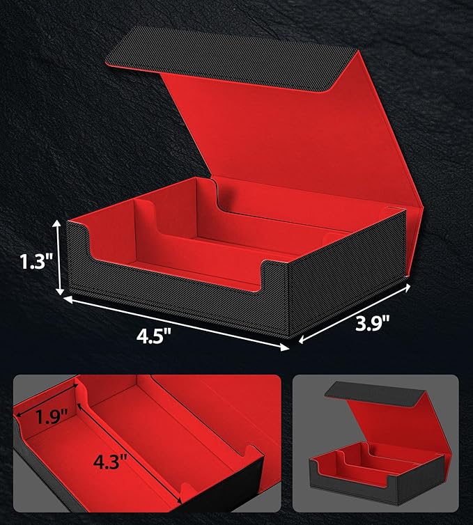 2 Rows Trading Card Storage Box Covered Top - Organizer for Magnet Case for Magic the Gathering Pokemon YuGiOh Sports Cards, Leather MTG TCG PTCG