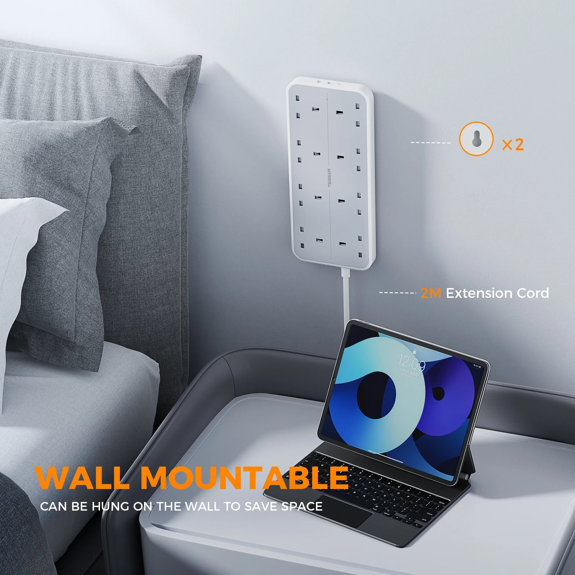 TESSAN - 11 in 1 Outlets Extension Cord 13A Multi Plug with 2M Cable / TS204