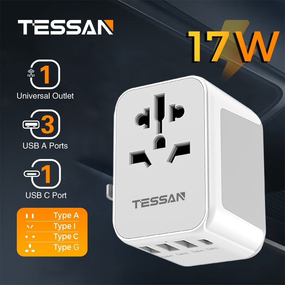 TESSAN - Universal Travel Plug 17W, international Power Adapter with 3 USB Port