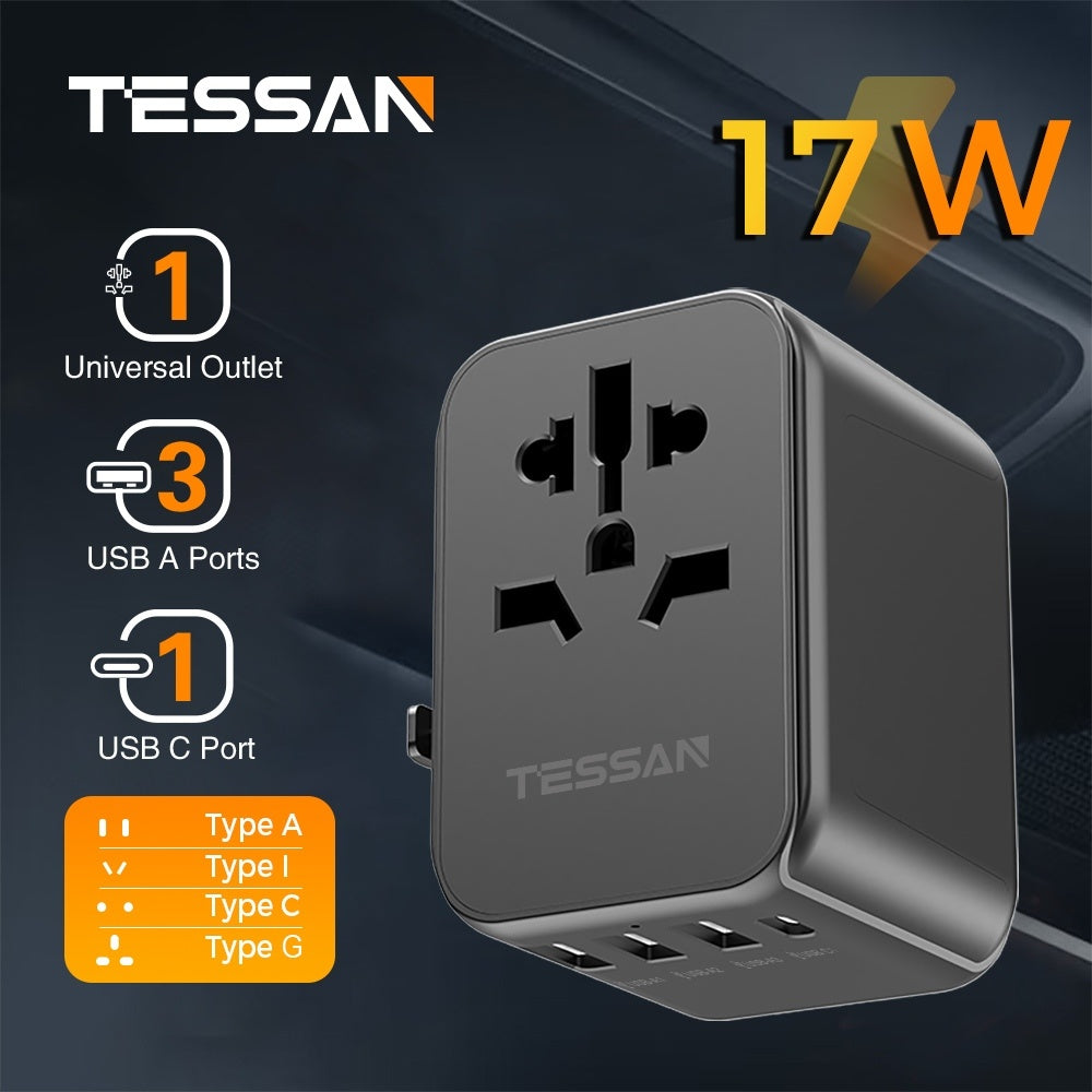 TESSAN - Universal Travel Plug 17W, international Power Adapter with 3 USB Port