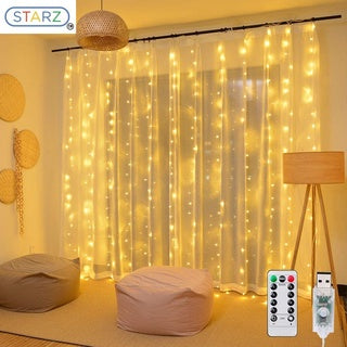 3M x 3M Warm White Transparent Fairy Curtain Lights – USB Operated Backdrop Lighting
