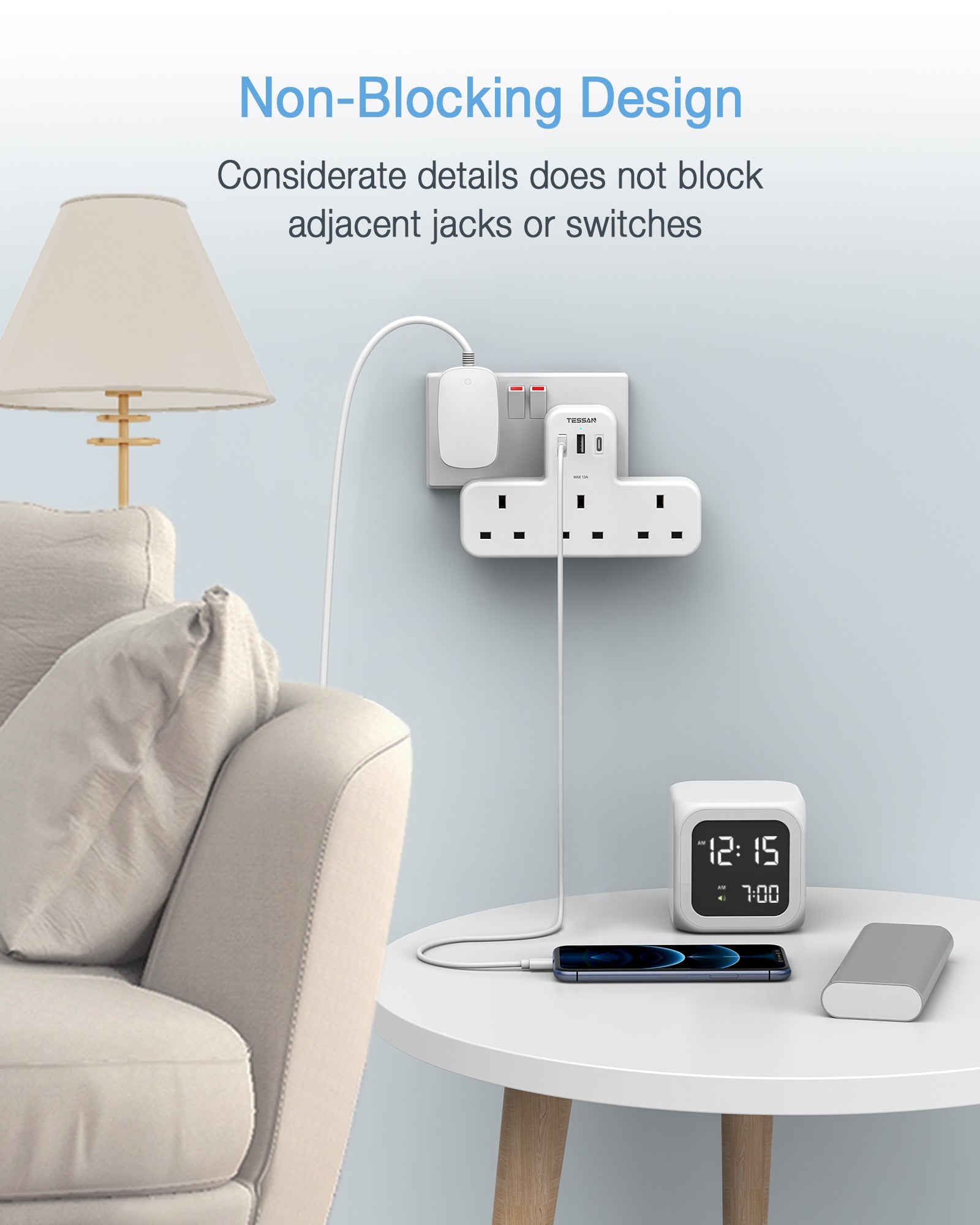 TESSAN - SG Safety Mark 6 in 1 Portable Sockets with USB Ports , White