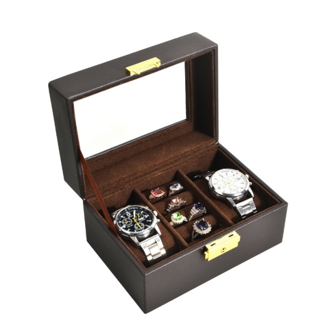 2 Slots with Ring Storage PU Watch Storage Box