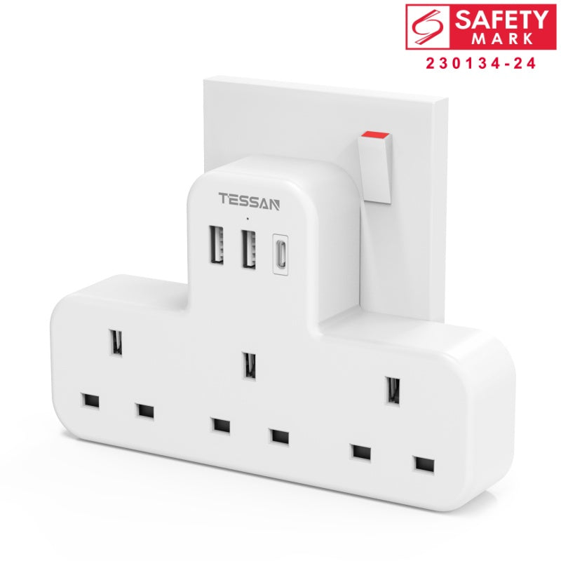 TESSAN - SG Safety Mark 6 in 1 Portable Sockets with USB Ports , White