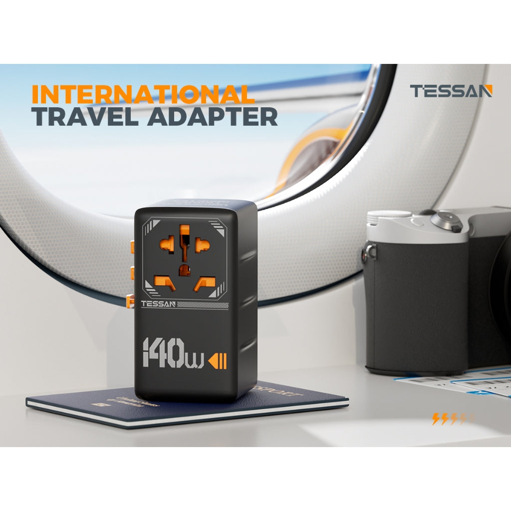 TESSAN - International 140W GaN Plug Adaptor with 3 USB C and 1 USB A Charging Ports