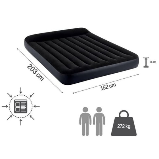 INTEX Fiber Tech Dura Beam Super Queen Black Head Rest Air Bed with Electric Pump
