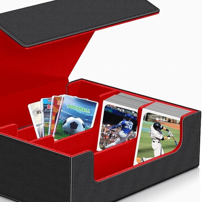 3 Rows Trading Card Storage Box Top Covered - 2400+ Commander Deck Case for Magic the Gathering Pokemon YuGiOh Sports Cards, Leather MTG TCG PTCG with 12 PVC Dividers 4 Card Supporters