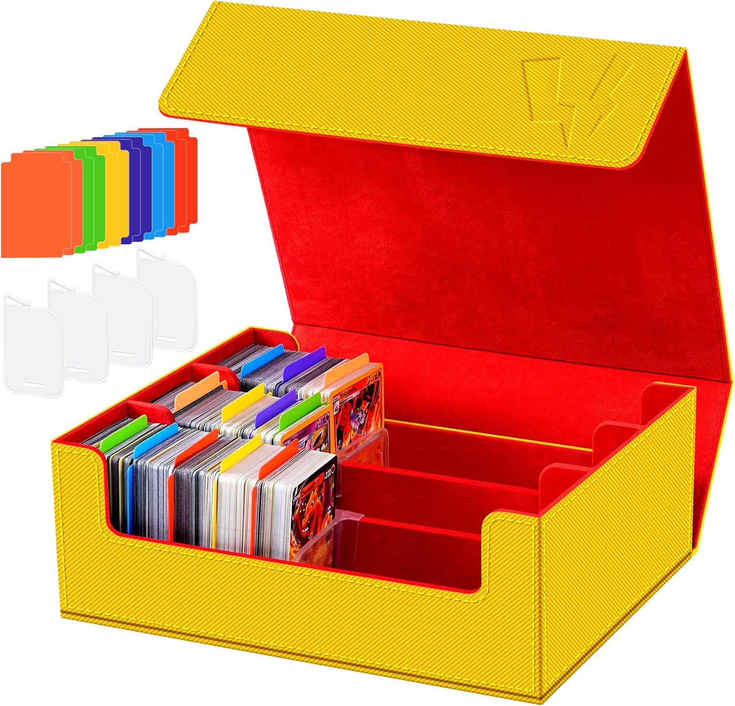 3 Rows Trading Card Storage Box Top Covered - 2400+ Commander Deck Case for Magic the Gathering Pokemon YuGiOh Sports Cards, Leather MTG TCG PTCG with 12 PVC Dividers 4 Card Supporters