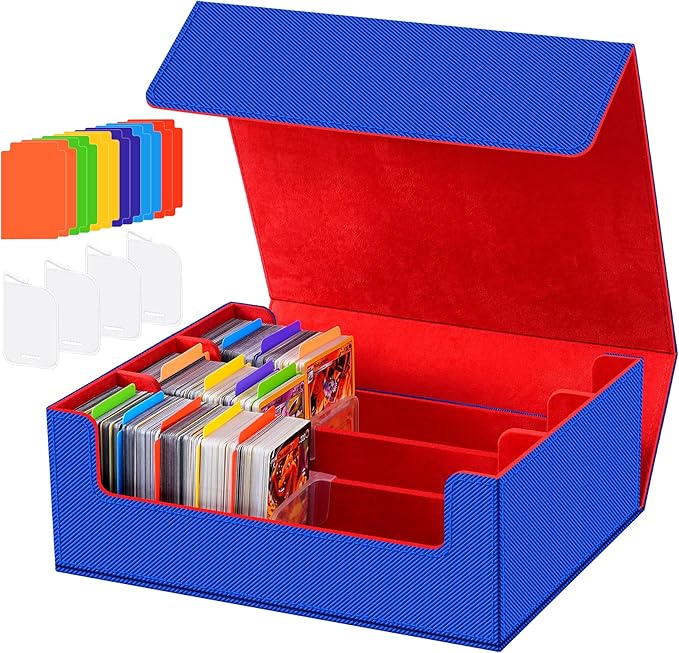 3 Rows Trading Card Storage Box Top Covered - 2400+ Commander Deck Case for Magic the Gathering Pokemon YuGiOh Sports Cards, Leather MTG TCG PTCG with 12 PVC Dividers 4 Card Supporters