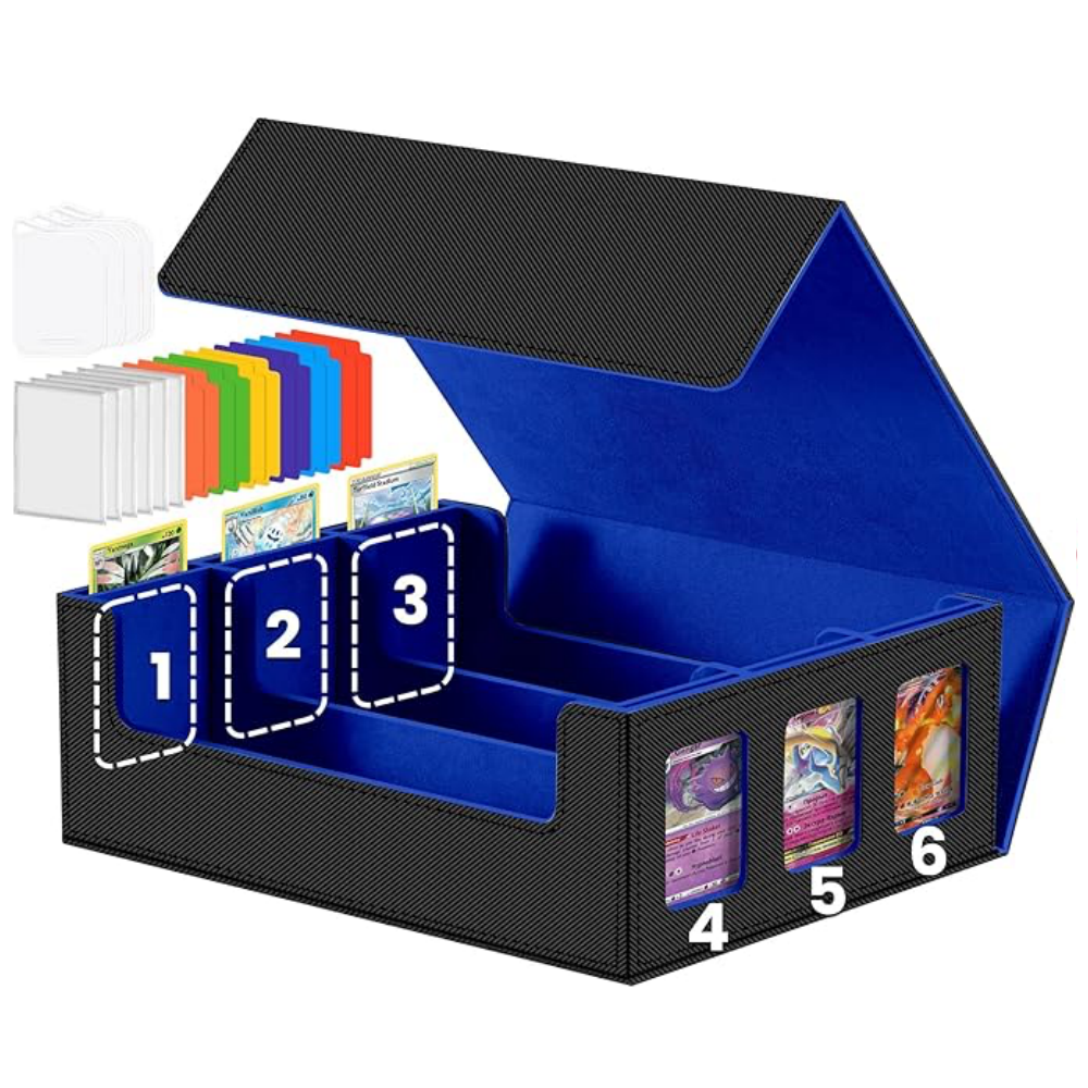 3 Rows Trading Card Storage Box 6 Side Window - 2400+ Commander Deck Case for Magic the Gathering Pokemon YuGiOh Sports Cards, Leather MTG TCG PTCG with 12 PVC Dividers 4 Card Supporters
