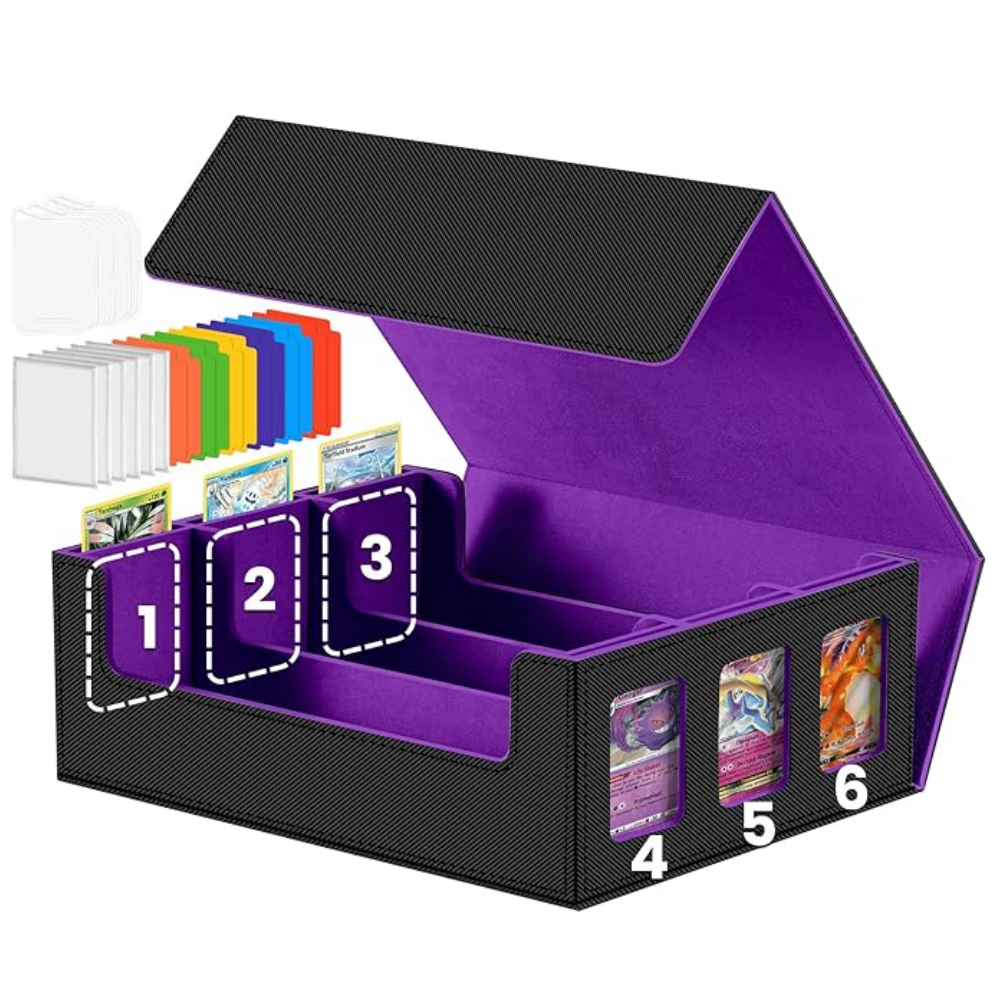 3 Rows Trading Card Storage Box 6 Side Window - 2400+ Commander Deck Case for Magic the Gathering Pokemon YuGiOh Sports Cards, Leather MTG TCG PTCG with 12 PVC Dividers 4 Card Supporters