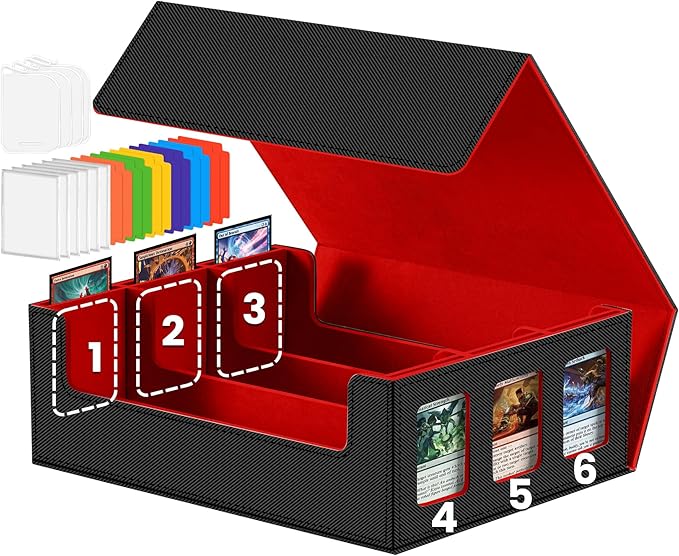 3 Rows Trading Card Storage Box 6 Side Window - 2400+ Commander Deck Case for Magic the Gathering Pokemon YuGiOh Sports Cards, Leather MTG TCG PTCG with 12 PVC Dividers 4 Card Supporters