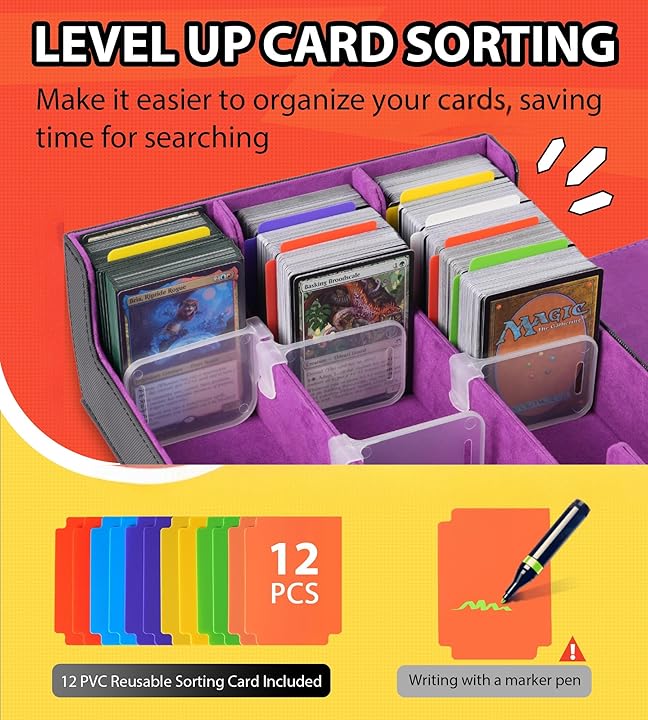 3 Rows Trading Card Storage Box Top Covered - 2400+ Commander Deck Case for Magic the Gathering Pokemon YuGiOh Sports Cards, Leather MTG TCG PTCG with 12 PVC Dividers 4 Card Supporters