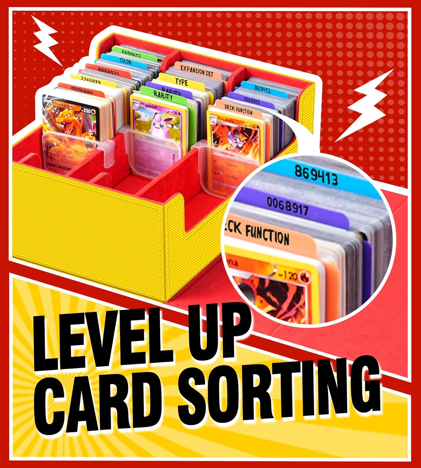 3 Rows Trading Card Storage Box Top Covered - 2400+ Commander Deck Case for Magic the Gathering Pokemon YuGiOh Sports Cards, Leather MTG TCG PTCG with 12 PVC Dividers 4 Card Supporters