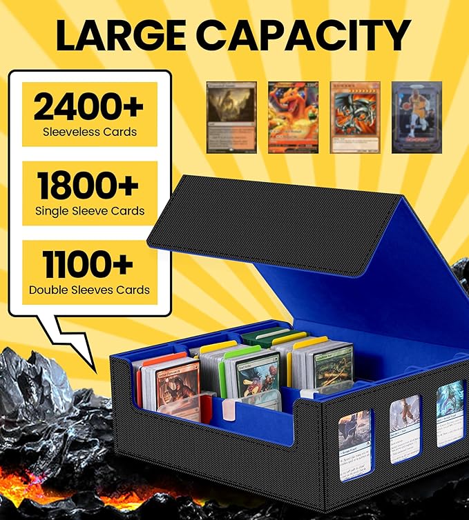 3 Rows Trading Card Storage Box 6 Side Window - 2400+ Commander Deck Case for Magic the Gathering Pokemon YuGiOh Sports Cards, Leather MTG TCG PTCG with 12 PVC Dividers 4 Card Supporters