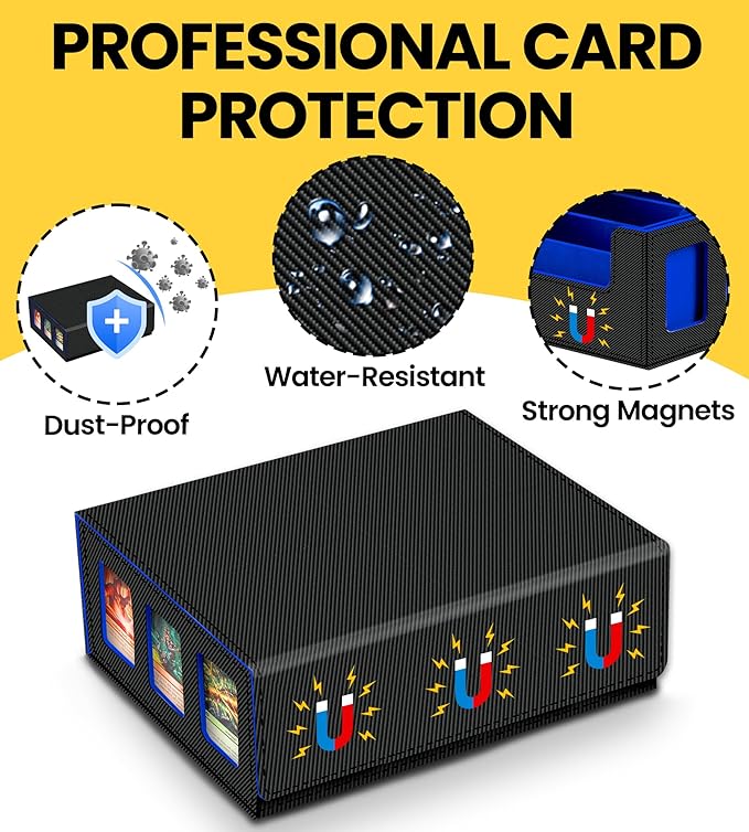 3 Rows Trading Card Storage Box 6 Side Window - 2400+ Commander Deck Case for Magic the Gathering Pokemon YuGiOh Sports Cards, Leather MTG TCG PTCG with 12 PVC Dividers 4 Card Supporters