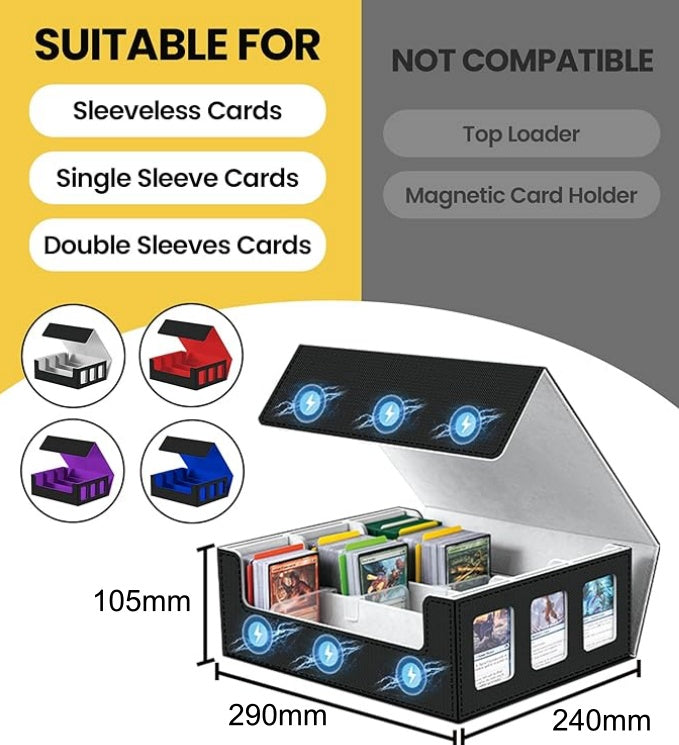 3 Rows Trading Card Storage Box 6 Side Window - 2400+ Commander Deck Case for Magic the Gathering Pokemon YuGiOh Sports Cards, Leather MTG TCG PTCG with 12 PVC Dividers 4 Card Supporters