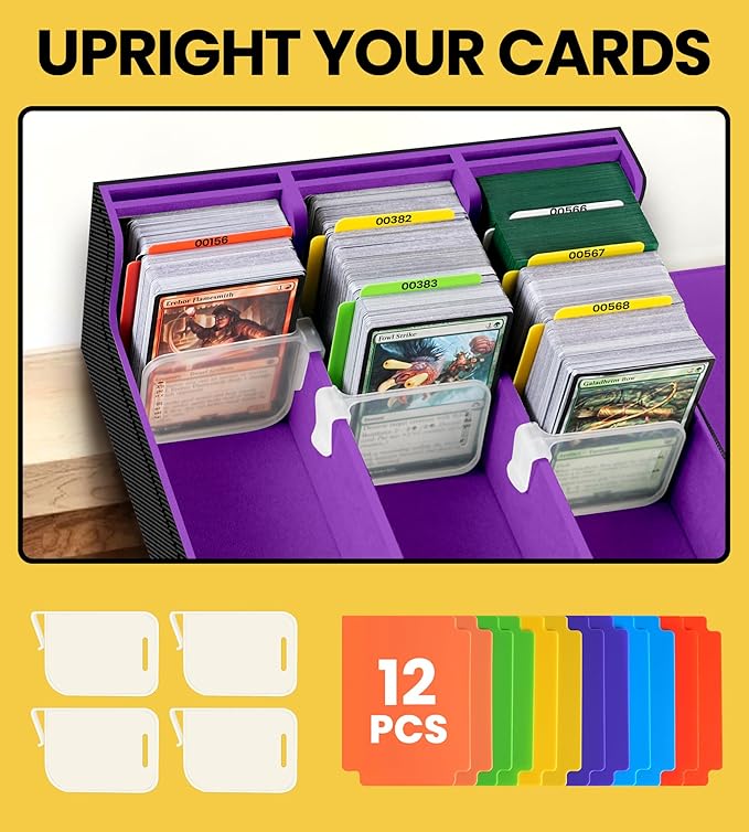 3 Rows Trading Card Storage Box 6 Side Window - 2400+ Commander Deck Case for Magic the Gathering Pokemon YuGiOh Sports Cards, Leather MTG TCG PTCG with 12 PVC Dividers 4 Card Supporters